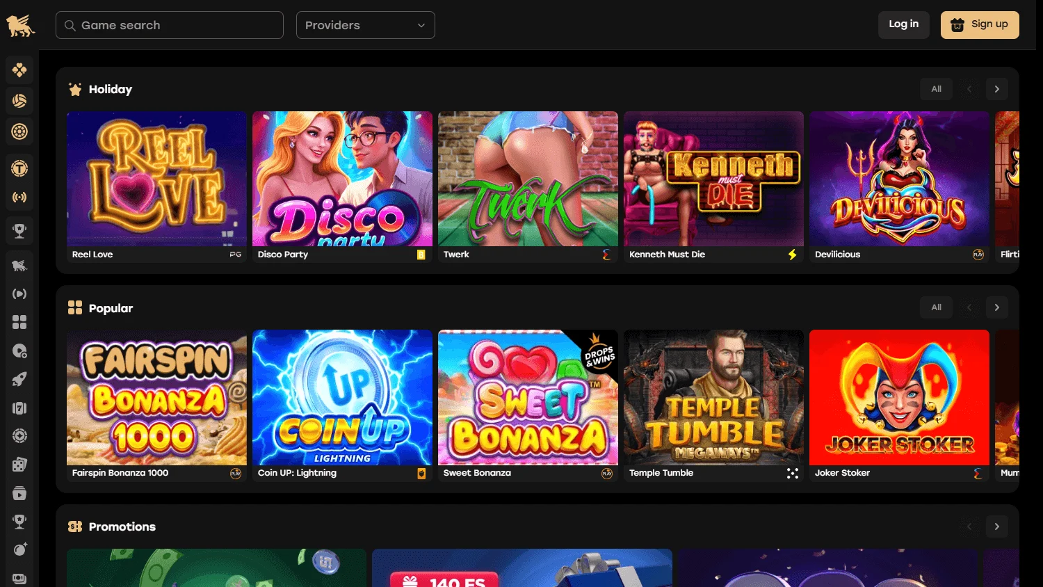 Fairspin Casino desktop home interface