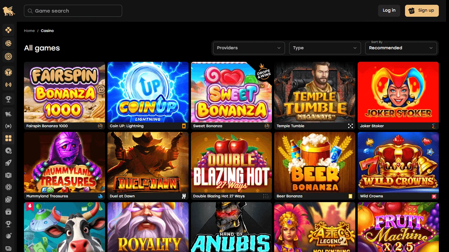 Fairspin Casino desktop games interface
