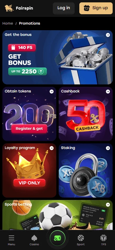 Fairspin Casino mobile promotions interface